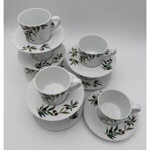 Pottery Barn Monique Lhuillier Olive Orchard 4 Cups and 4 Saucers